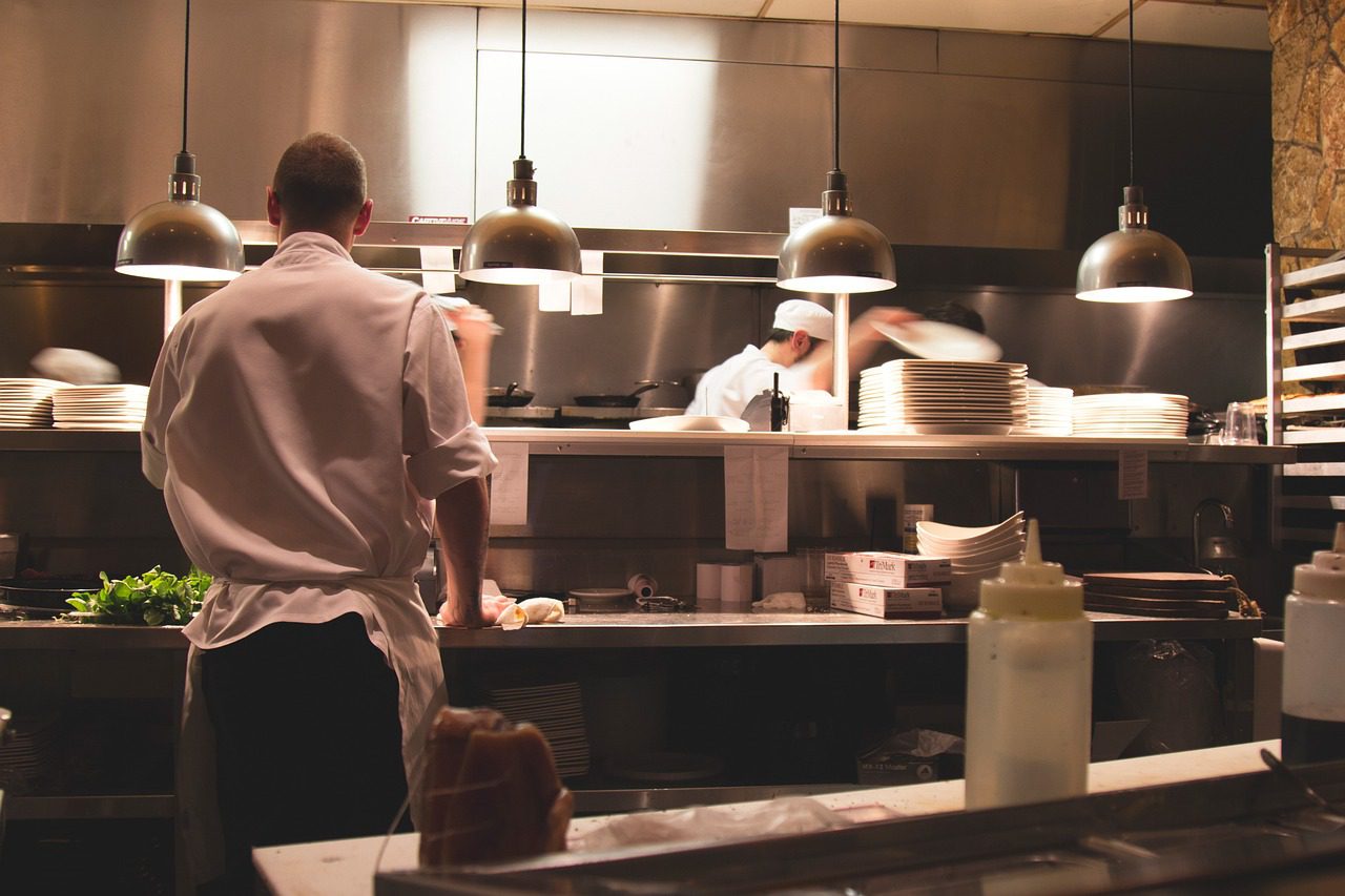 A restaurant kitchen that has recently undergone a tenant improvement